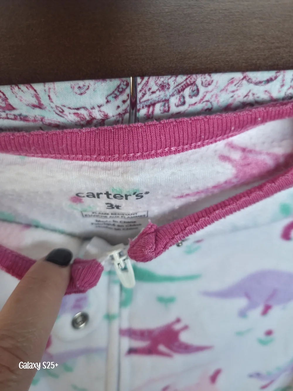 Carter's White Footed One-Piece with Pink Trim and Pastel Dinosaurs